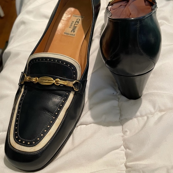 Celine Black and White Loafers with Gold Accent - Picture 2 of 6